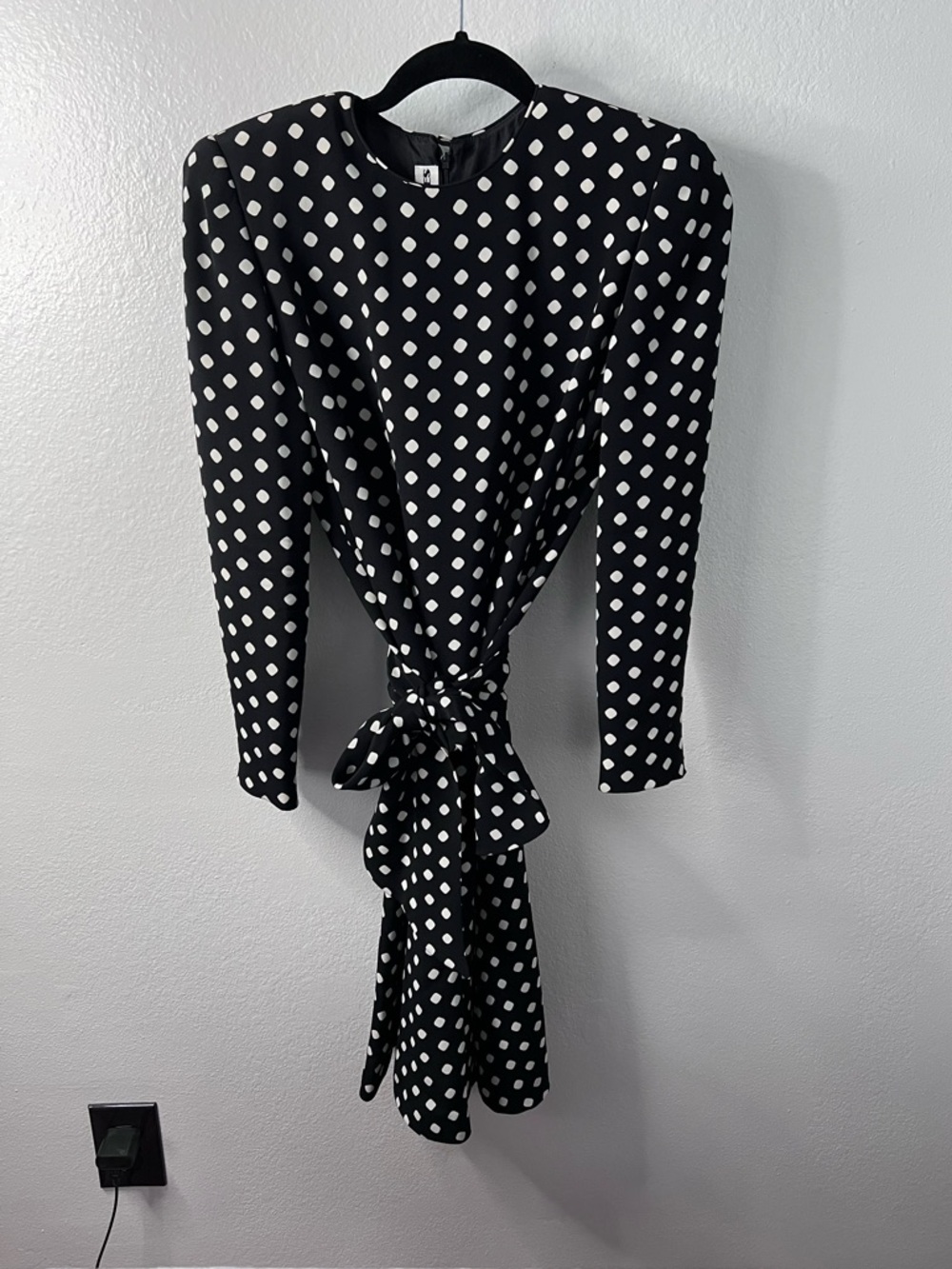 Vintage David Hayes 100% Silk Black and White Polka Dot Dress Size 6
